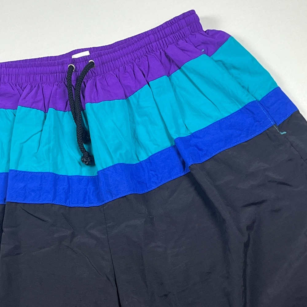 Vintage Towncraft Mens Colorblock Swim Trunks XL Tall Purple Teal Black USA Made